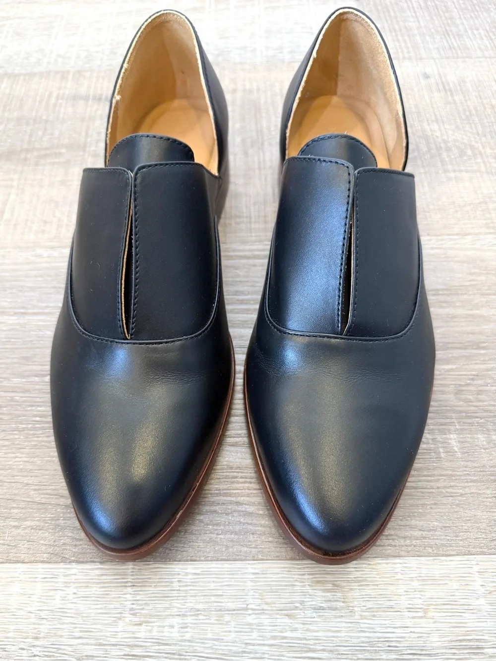 Nisolo Size 7.5 Emma D'Orsay Oxford Black Leather Slip On Flat Loafer Shoes